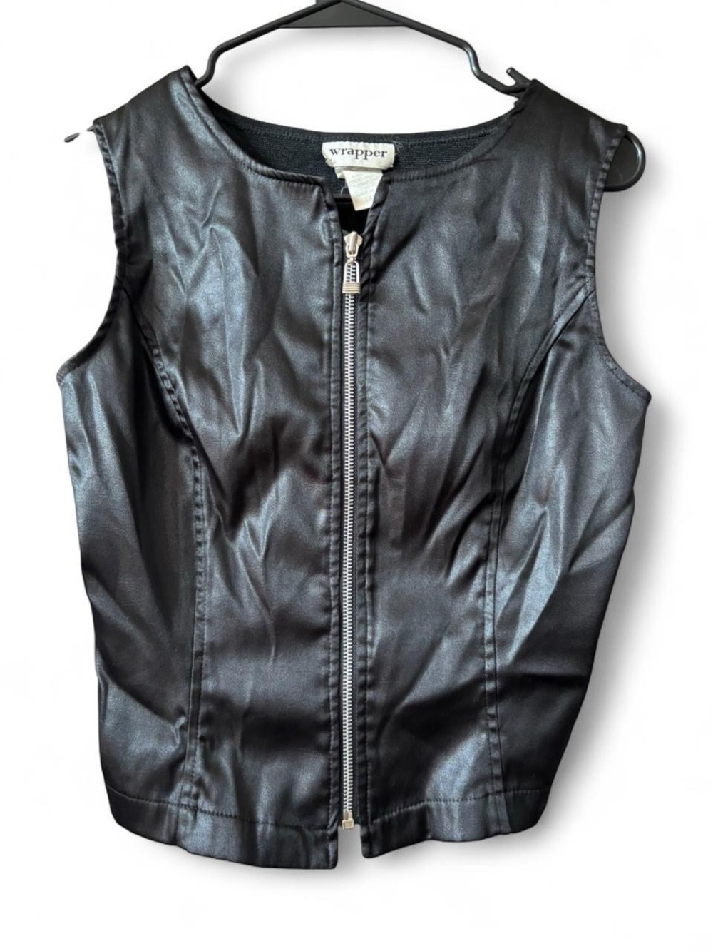 Vintage Y2K Wrapper Black Faux Leather Zip-Up Sleeveless Vest